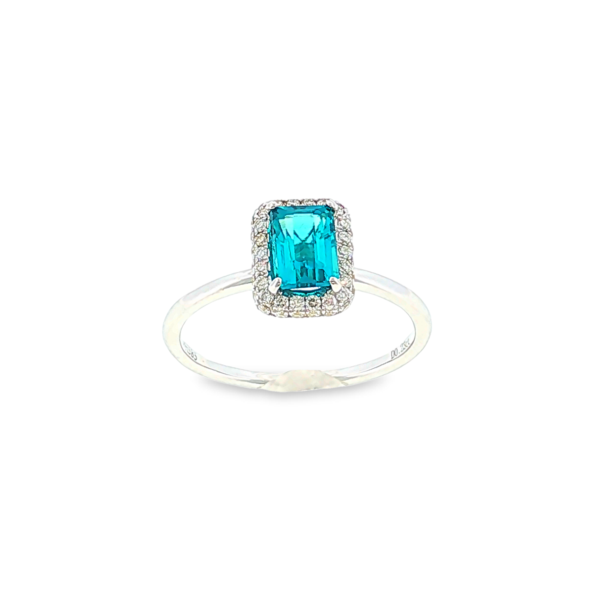 14kt White Gold Halo Ring with 1ct Neon Blue Tourmaline