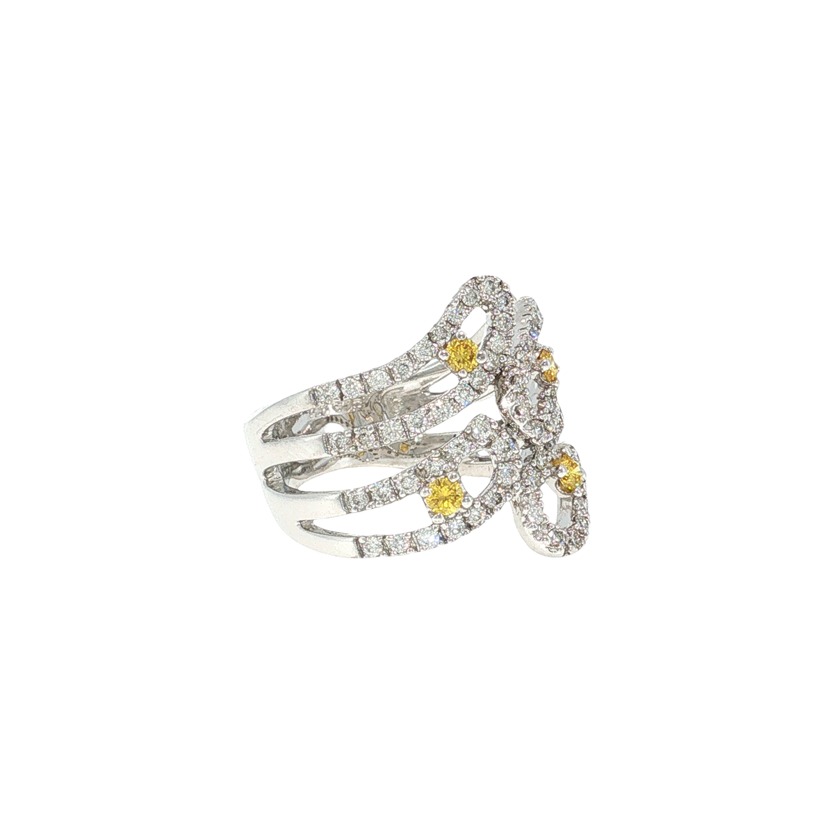 Cocktail Ring in White Gold with Fancy Yellow Diamonds