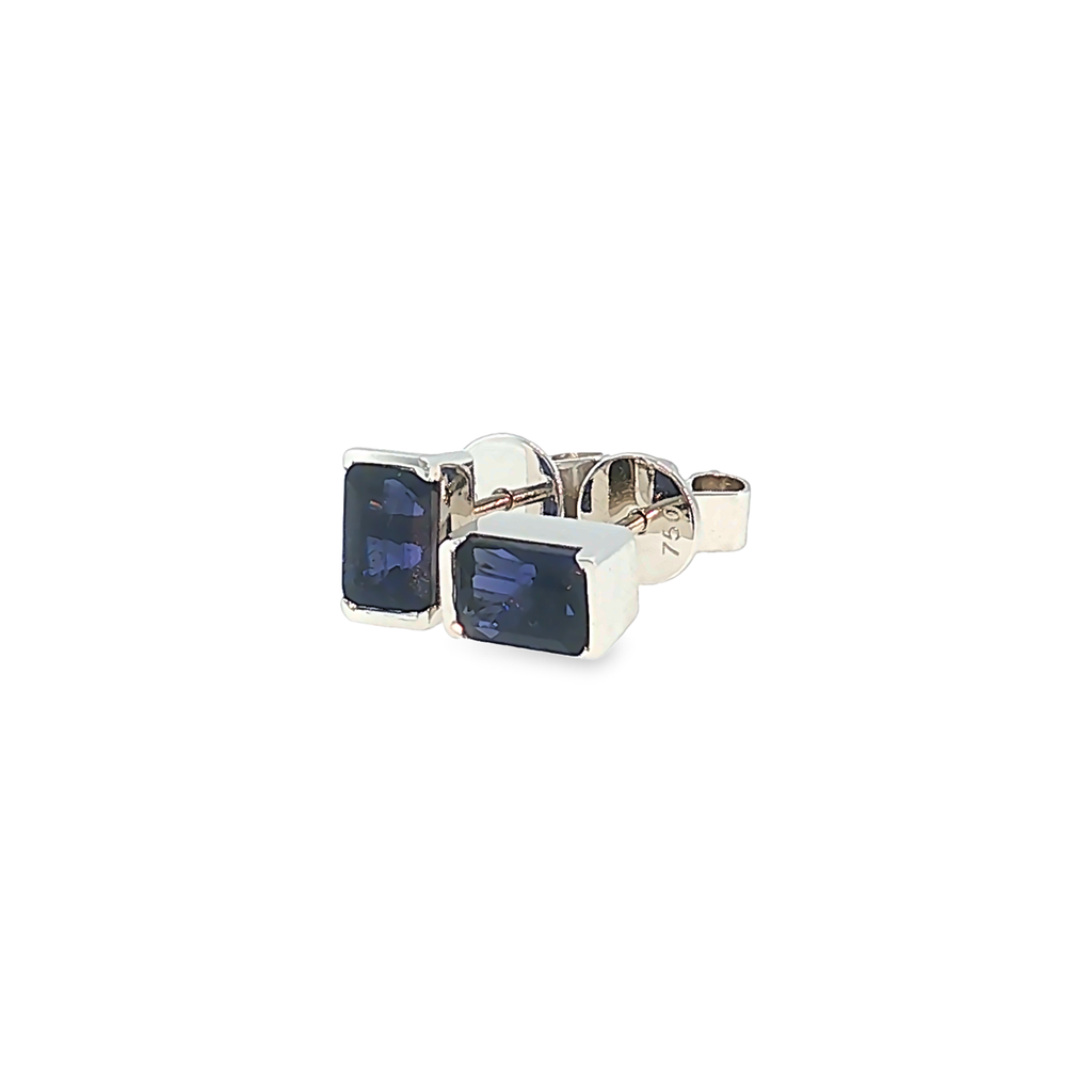 Rectangular Iolite Stud Earrings in 18kt White Gold