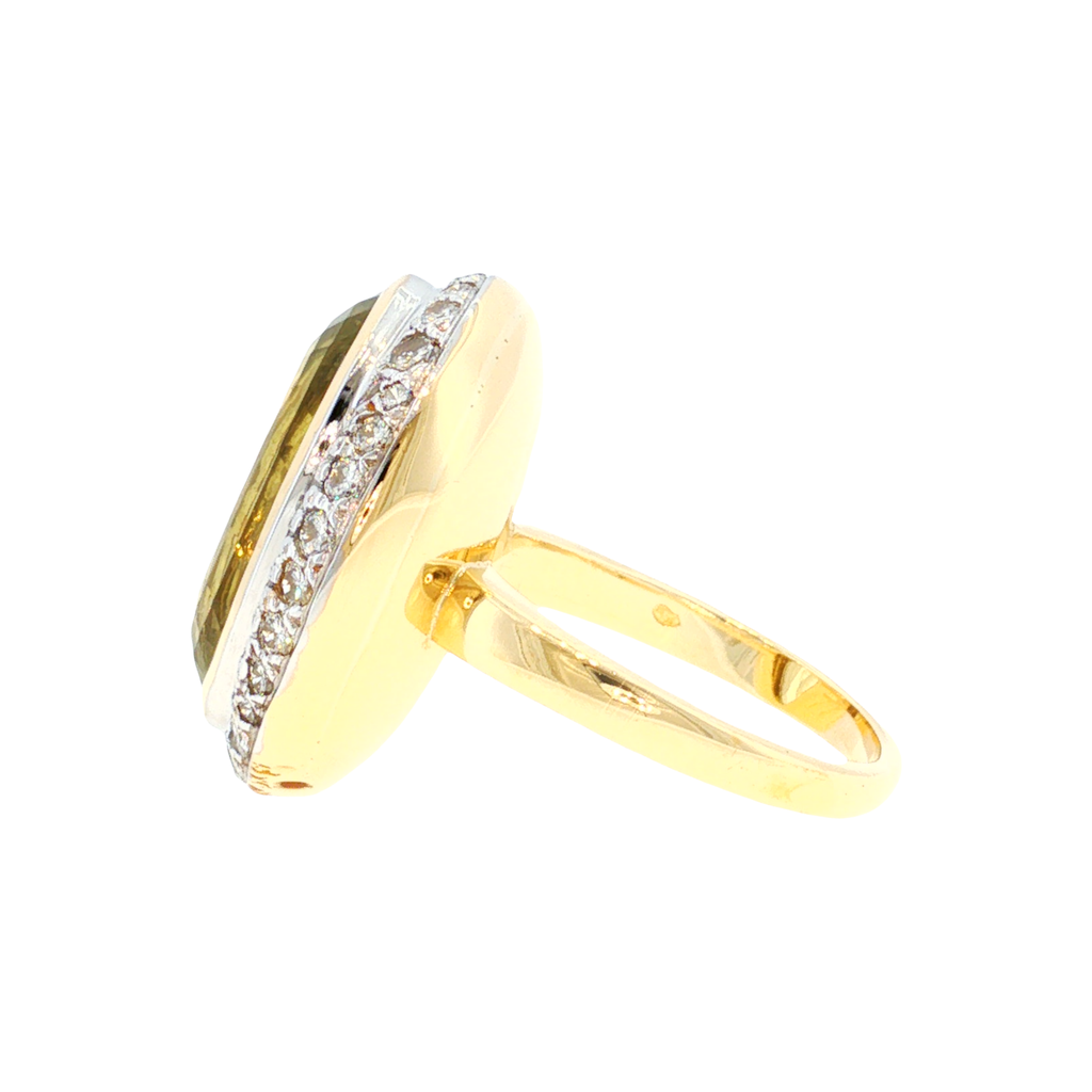 Golden Beryl Ring with Diamond Halo in White and Yellow Gold