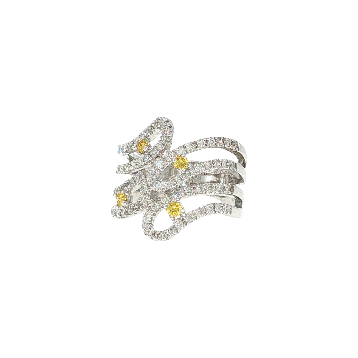 Cocktail Ring in White Gold with Fancy Yellow Diamonds
