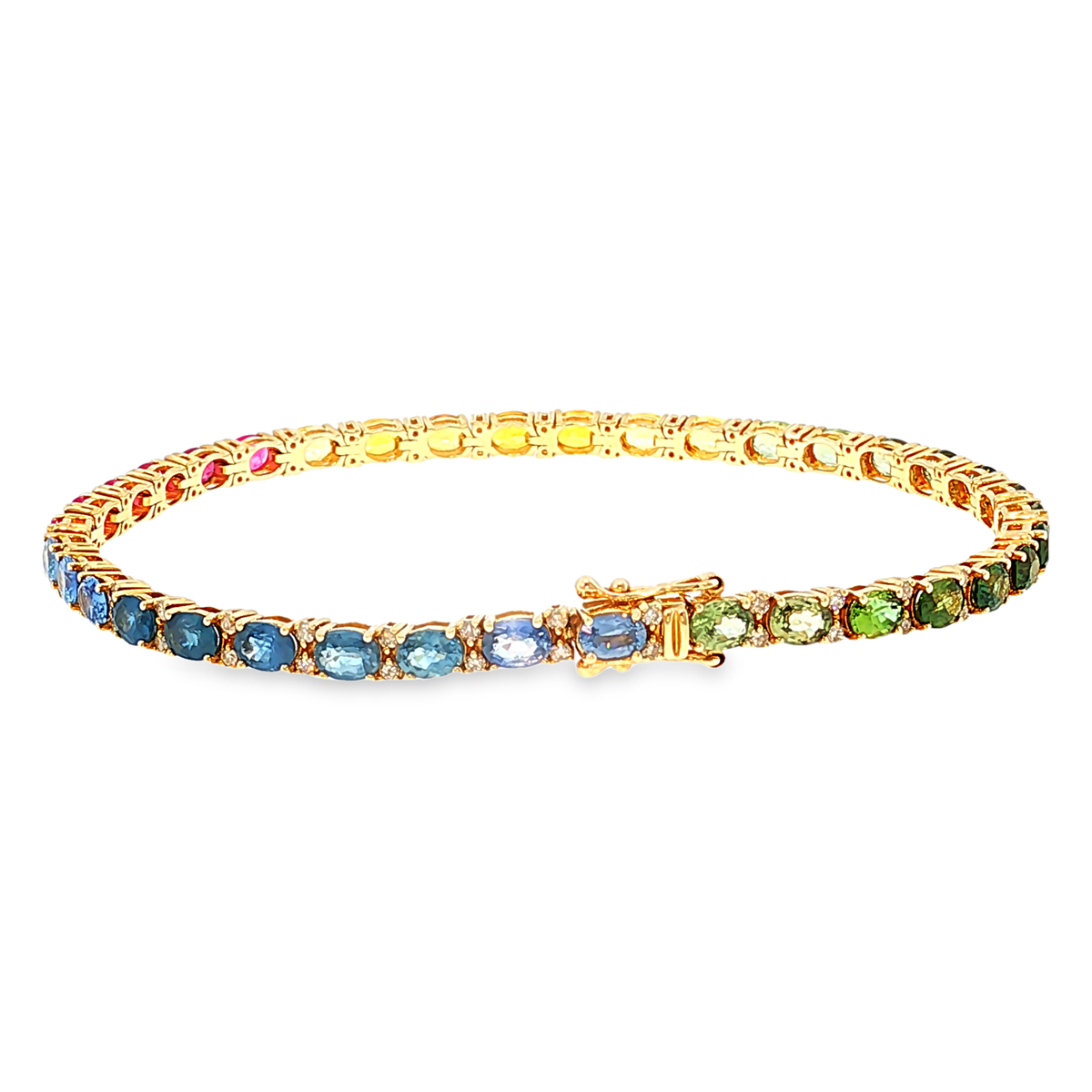 Tennisarmband aus 14kt Gelbgold mit Saphiren und Diamanten
