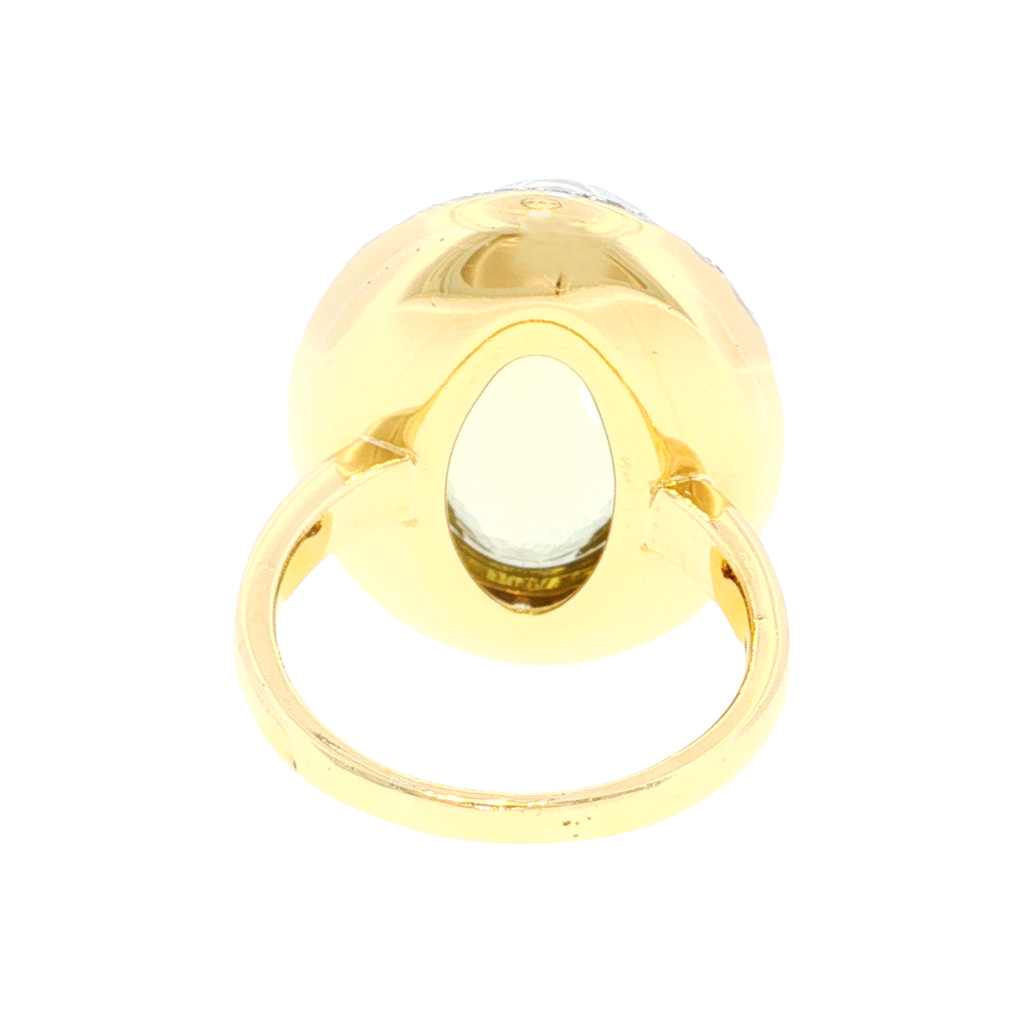 Golden Beryl Ring with Diamond Halo in White and Yellow Gold