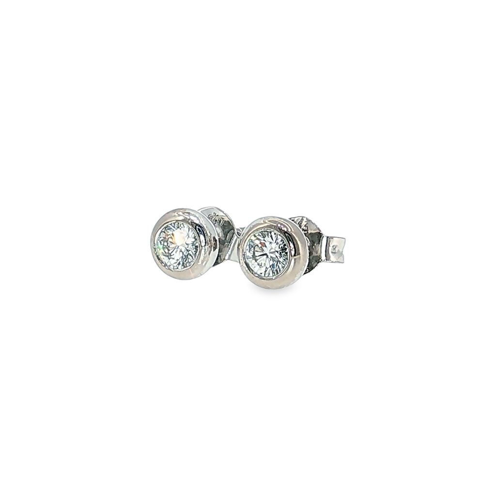 Classic Diamond Stud Earrings with Bezel Setting in White Gold