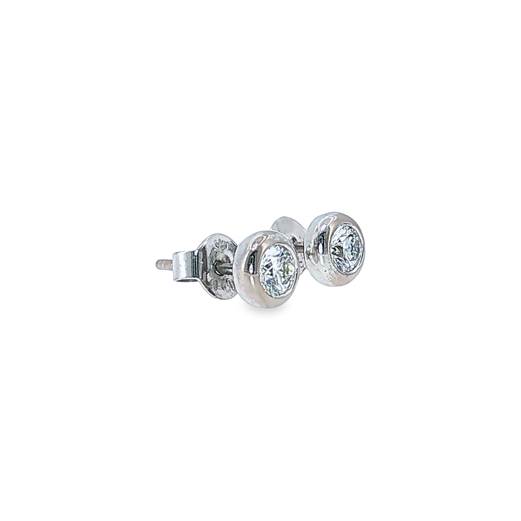 Classic Diamond Stud Earrings with Bezel Setting in White Gold