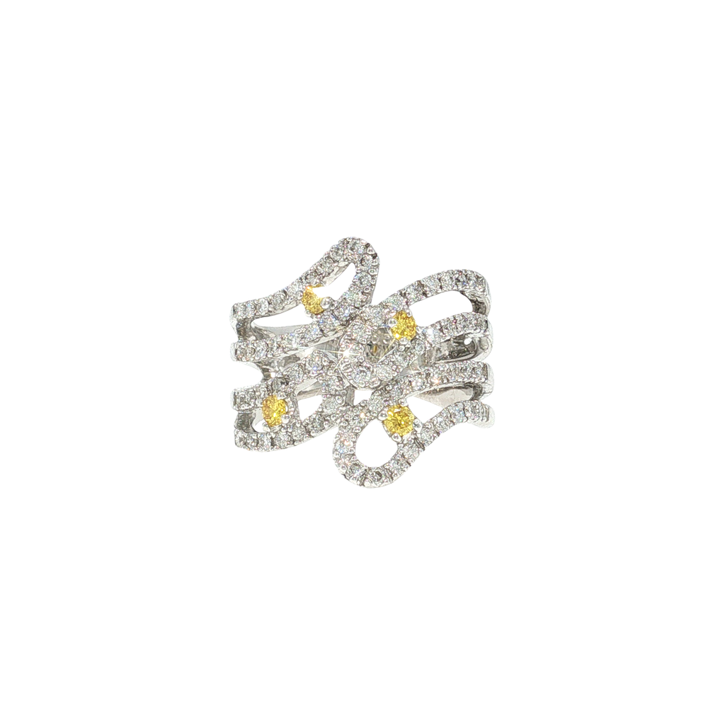 Cocktail Ring in White Gold with Fancy Yellow Diamonds