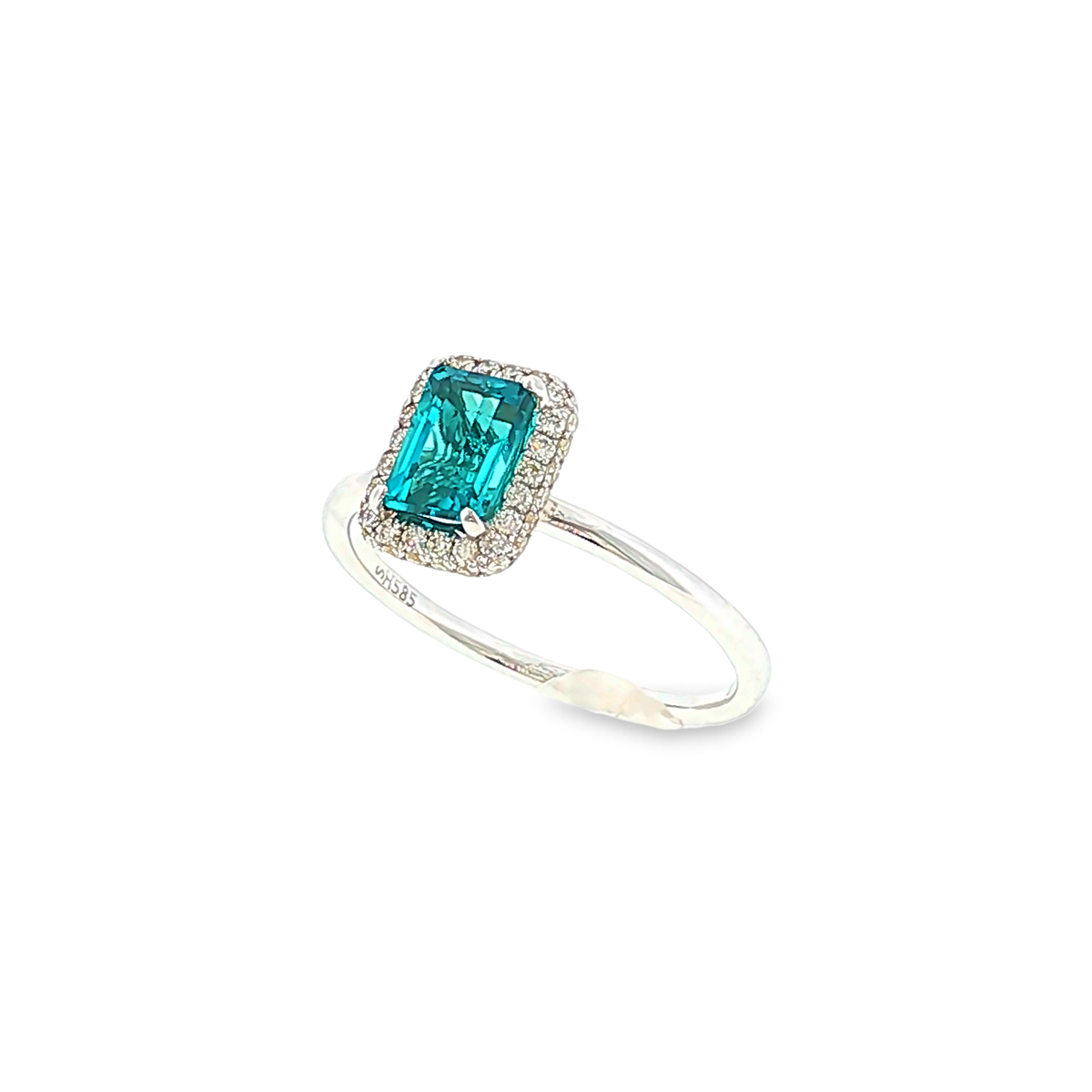 14kt White Gold Halo Ring with 1ct Neon Blue Tourmaline