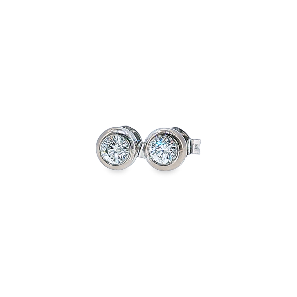 Classic Diamond Stud Earrings with Bezel Setting in White Gold