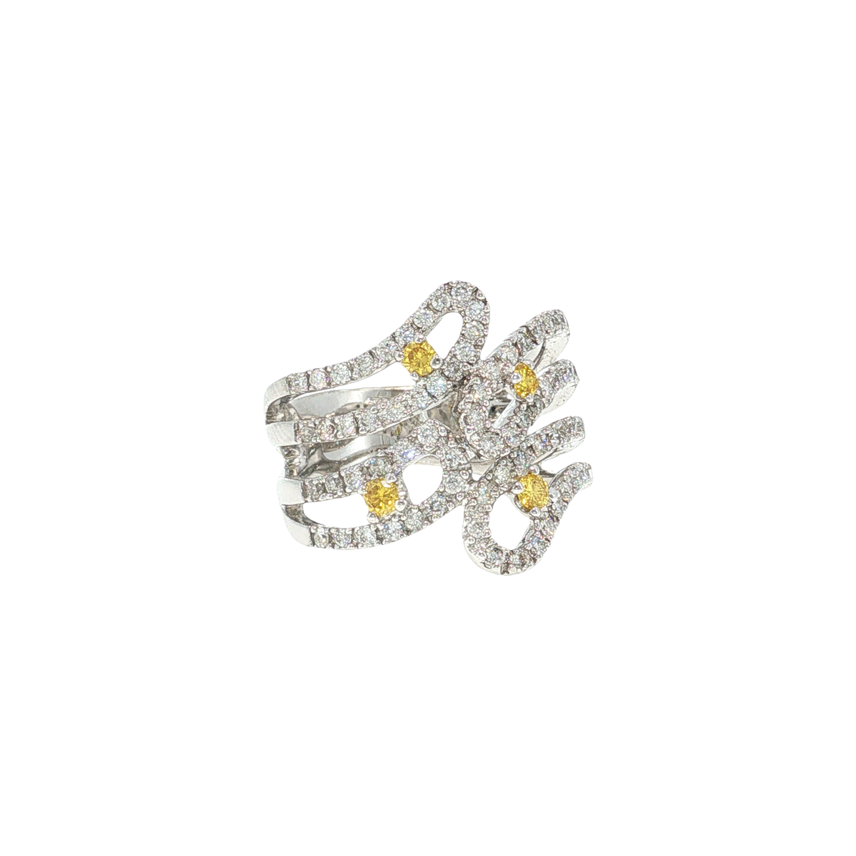 Cocktail Ring in White Gold with Fancy Yellow Diamonds