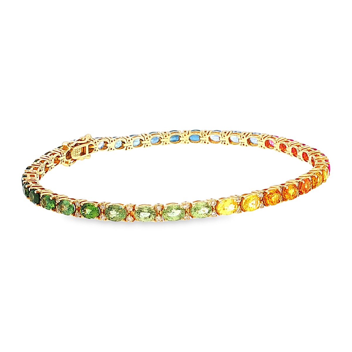 Tennisarmband aus 14kt Gelbgold mit Saphiren und Diamanten