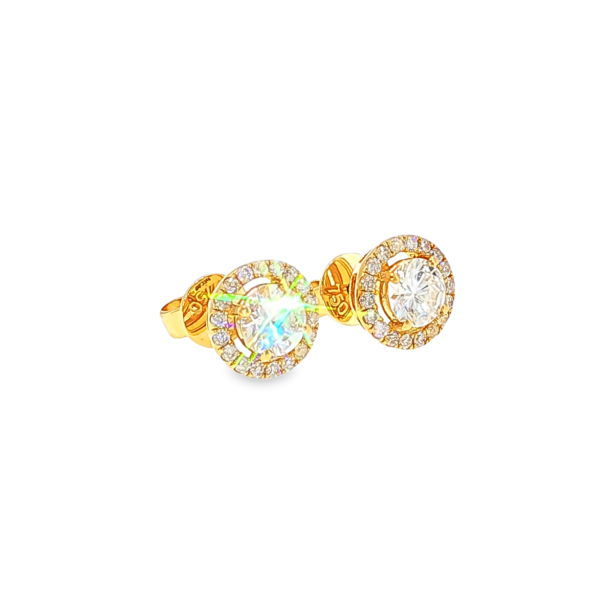 Diamant Halo-Ohrstecker aus 18 Karat Gelbgold