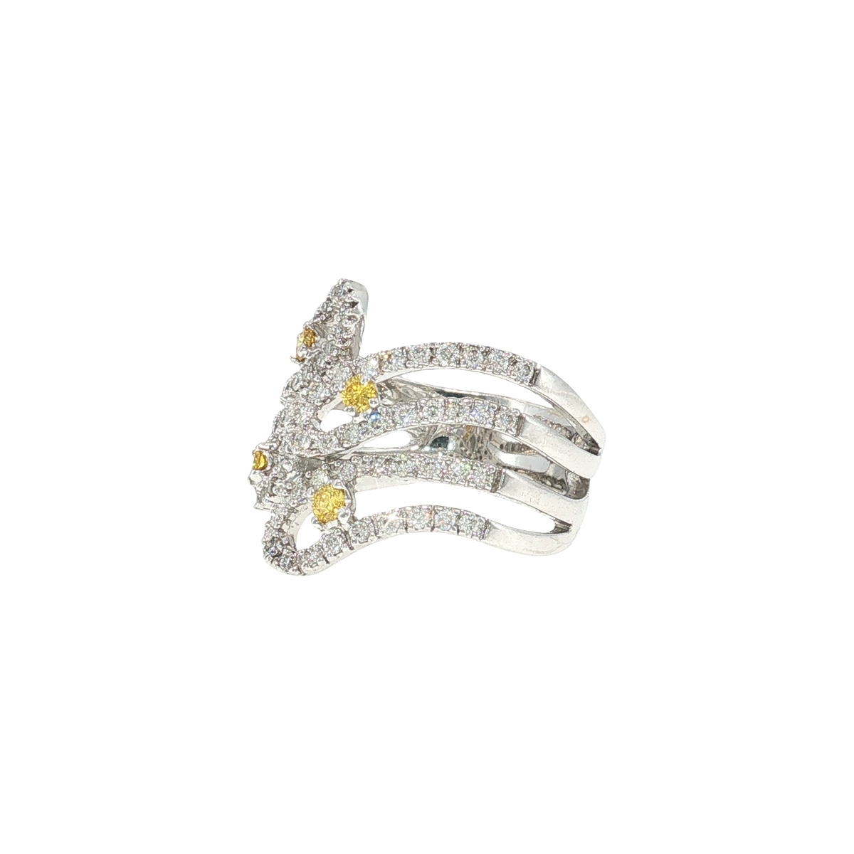 Cocktail Ring in White Gold with Fancy Yellow Diamonds