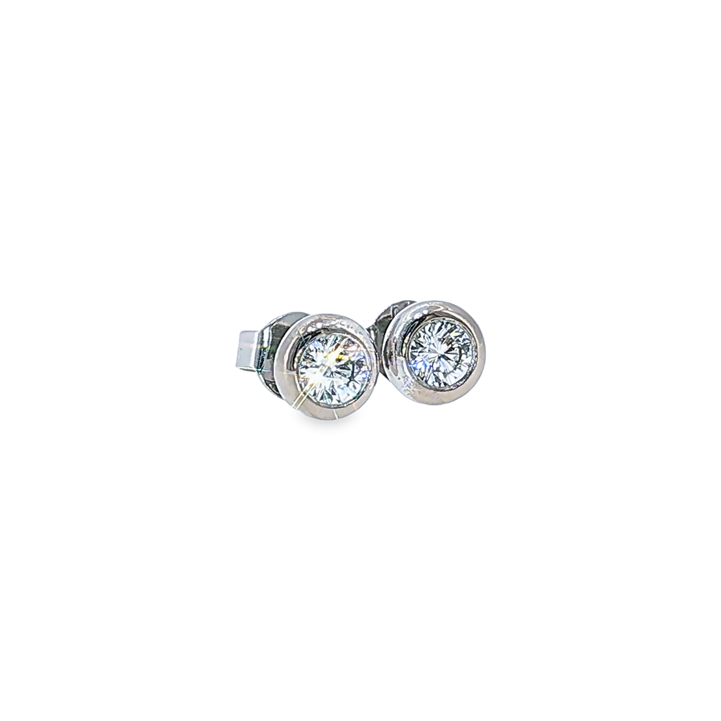 Classic Diamond Stud Earrings with Bezel Setting in White Gold