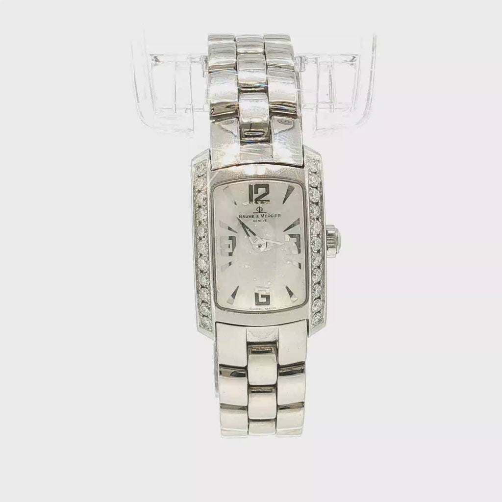 Rectangular Women's Watch in White Gold with Gemstone Setting