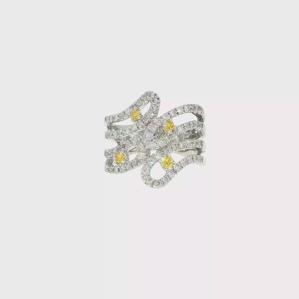 Cocktail Ring in White Gold with Fancy Yellow Diamonds