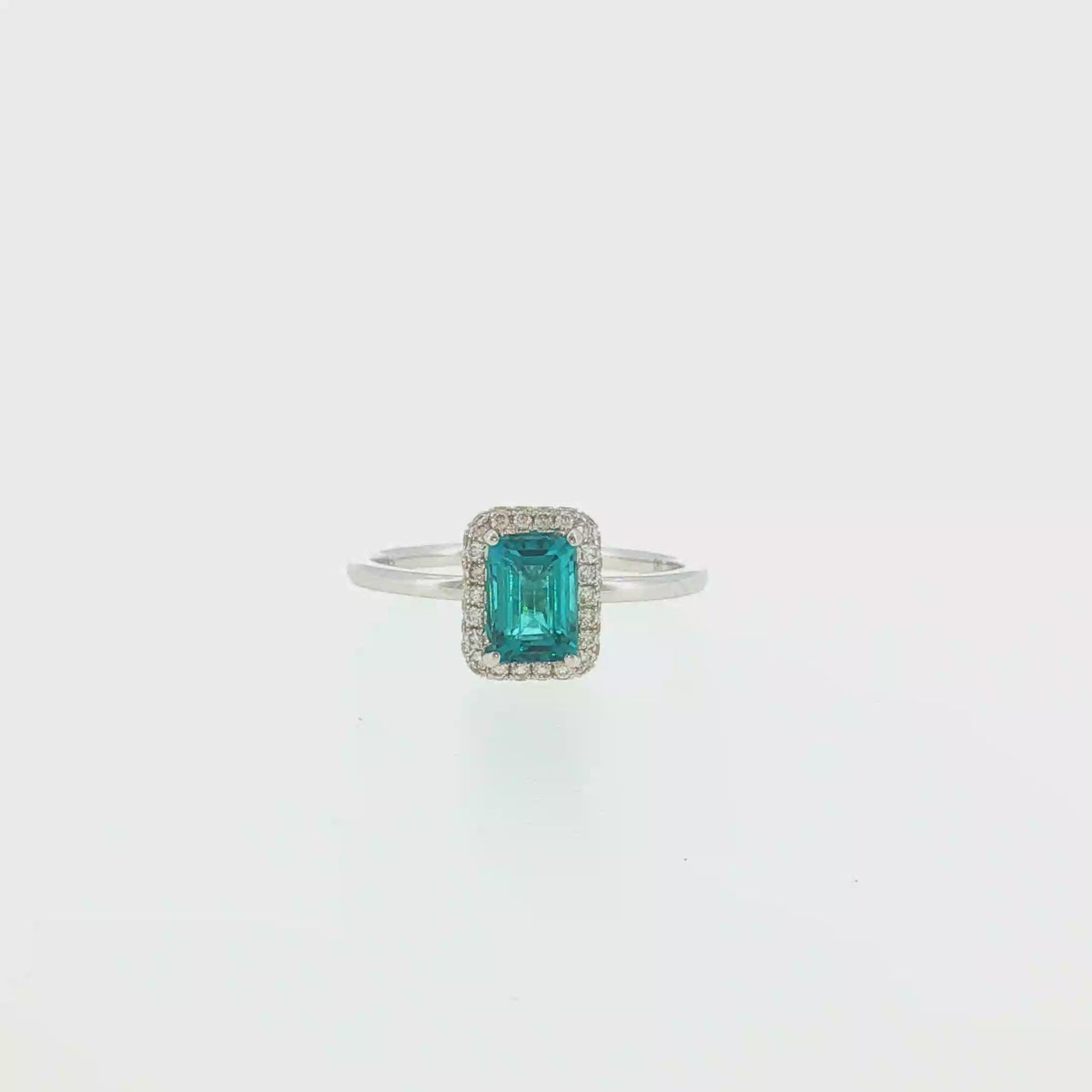 14kt Weißgold Halo-Ring mit 1ct Neonblauem Turmalin
