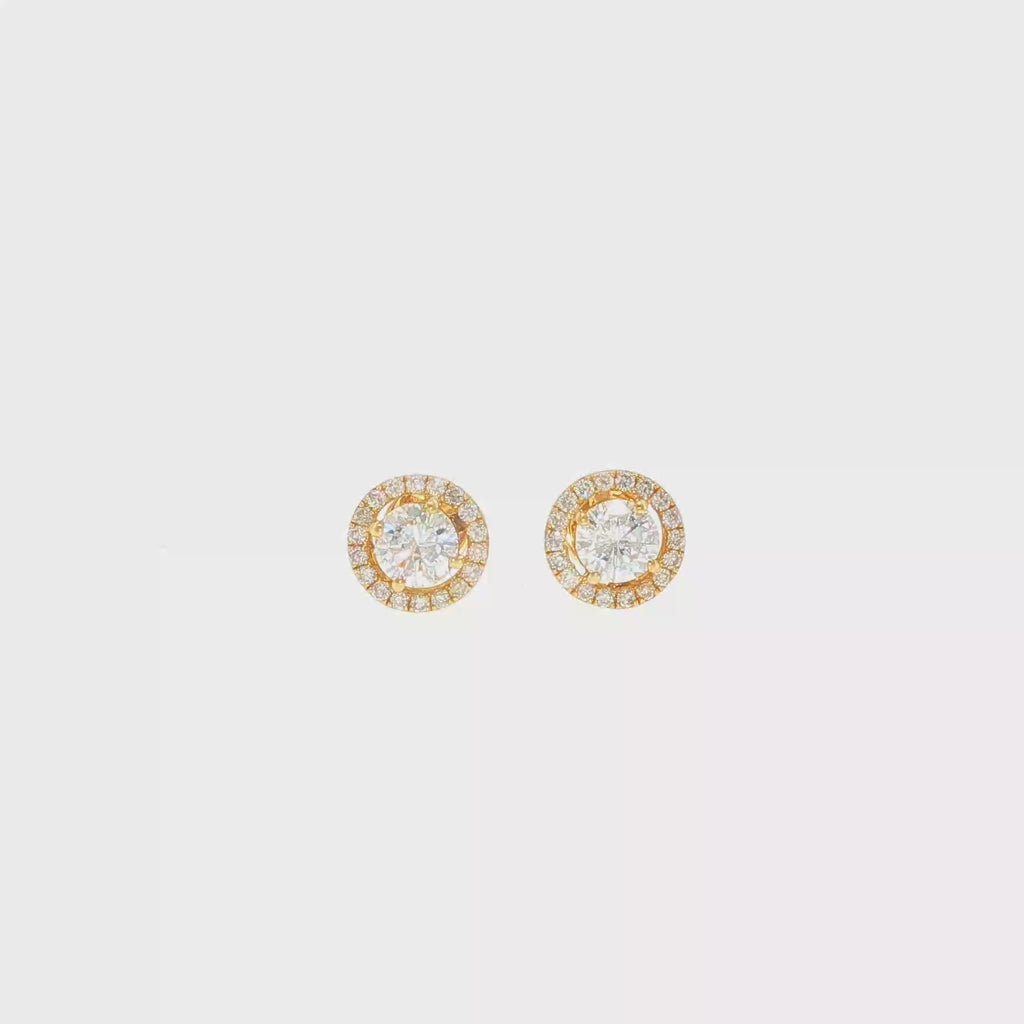 Diamant Halo-Ohrstecker aus 18 Karat Gelbgold