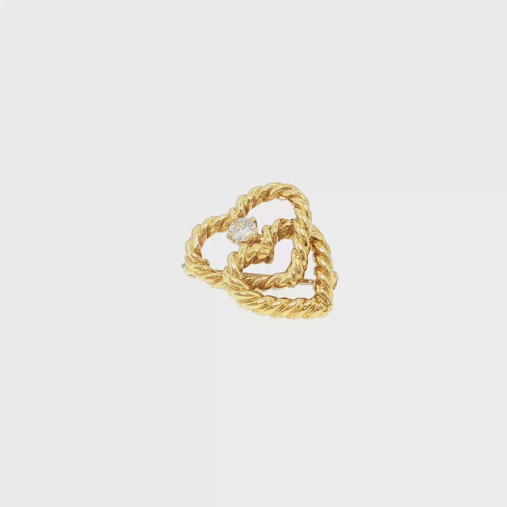 Tiffany Gelbgold-Brosche mit verschlungenen Herzen und Diamant