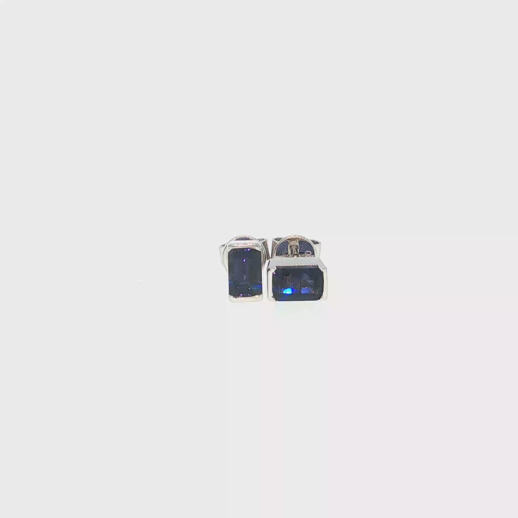 Rectangular Iolite Stud Earrings in 18kt White Gold