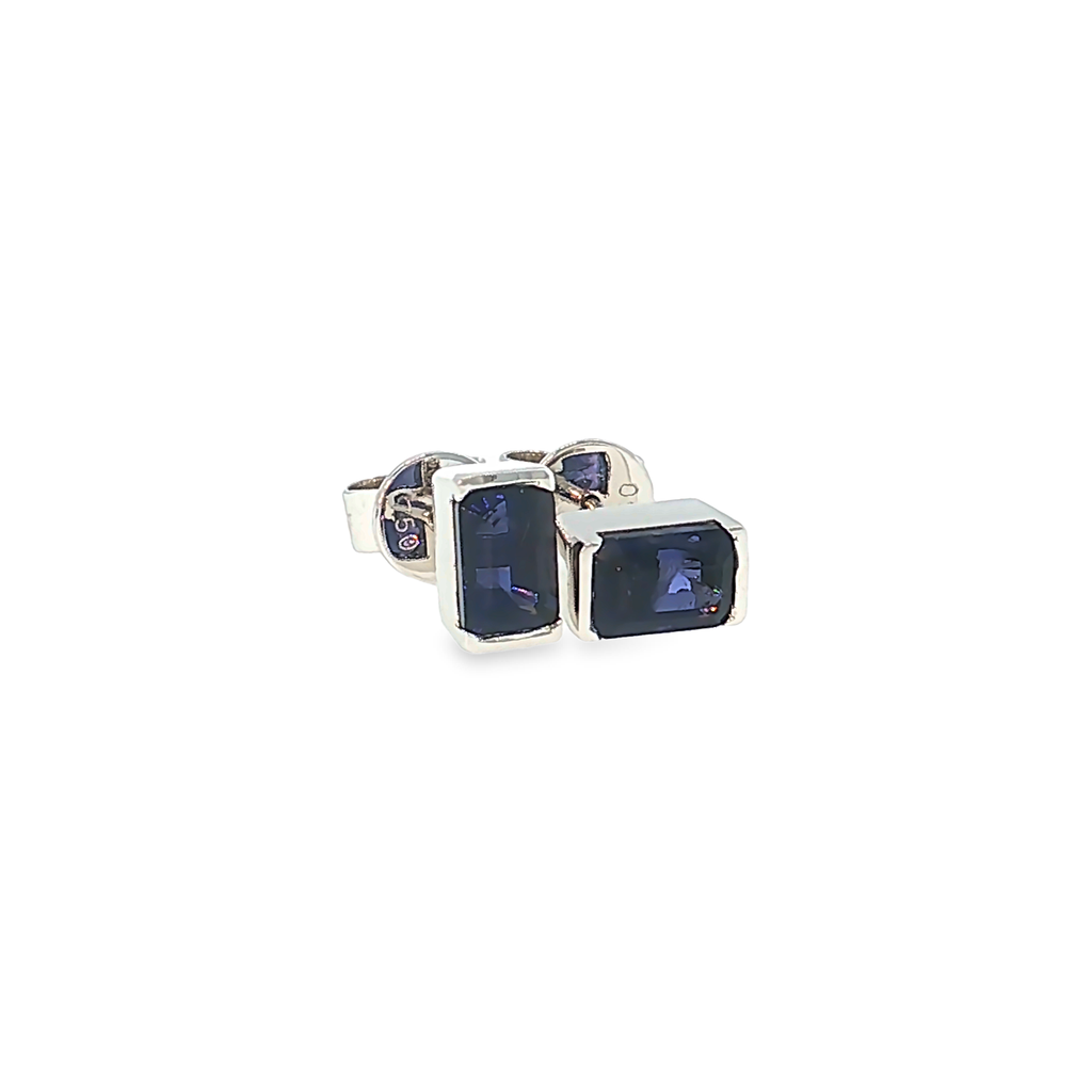 Rectangular Iolite Stud Earrings in 18kt White Gold
