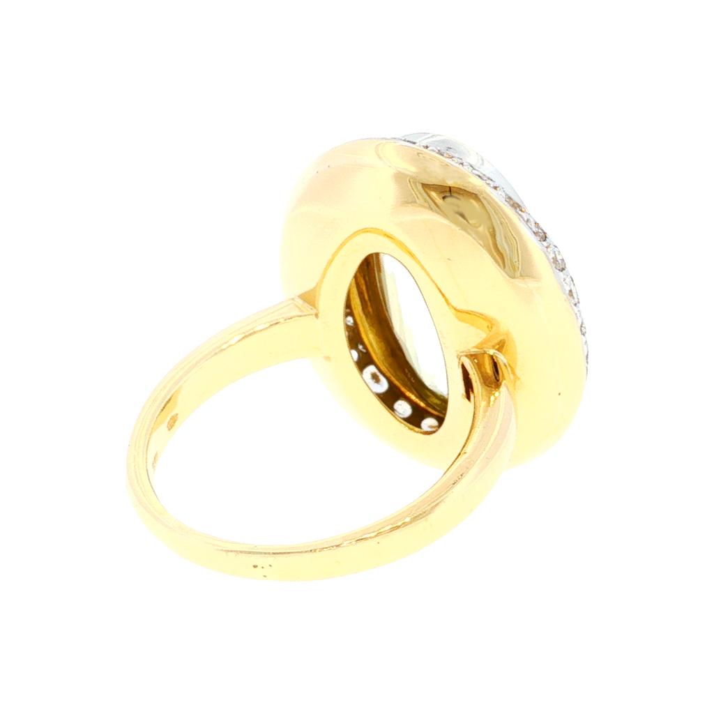 Golden Beryl Ring with Diamond Halo in White and Yellow Gold