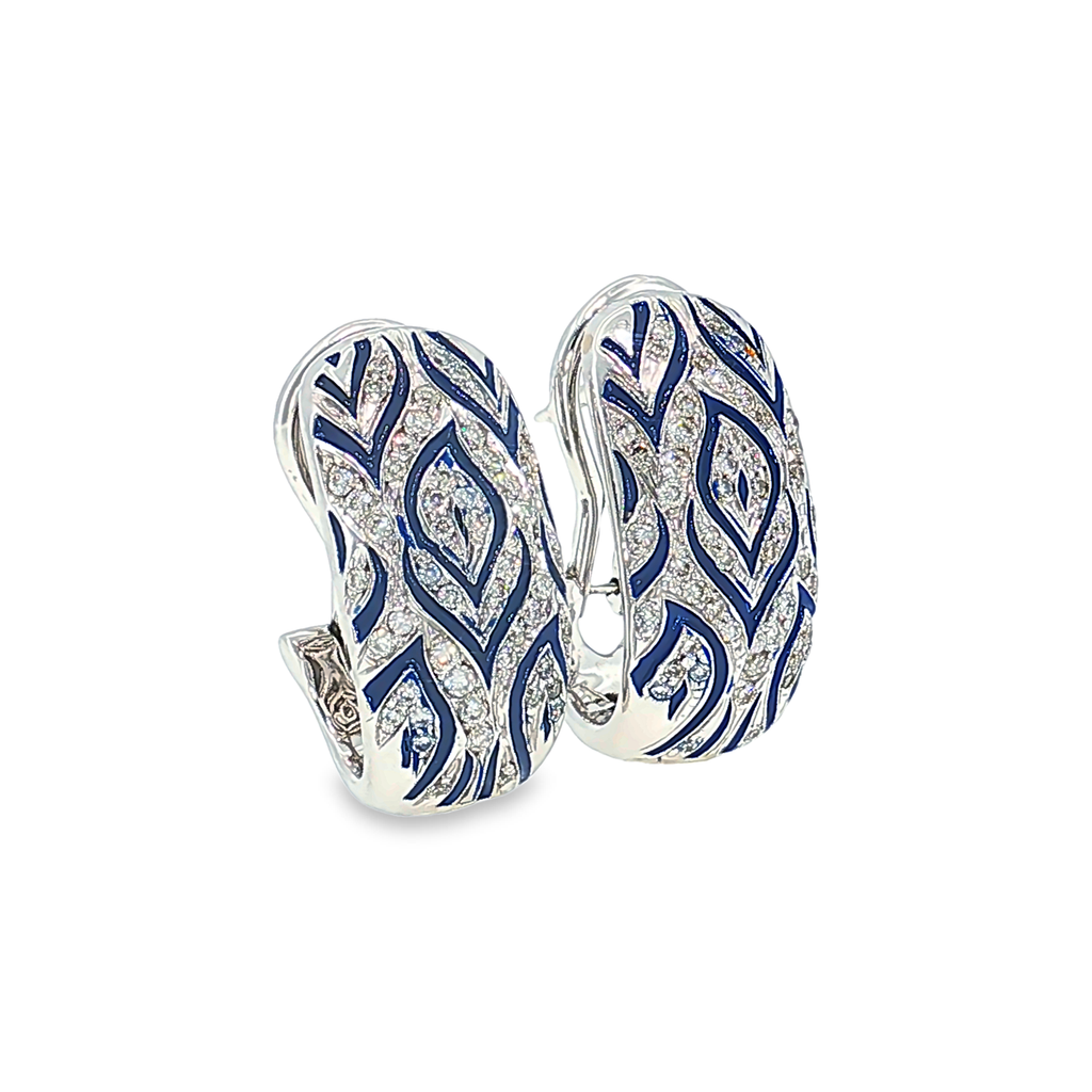 Clip-On Earrings in 14kt White Gold with Diamonds and Enamel
