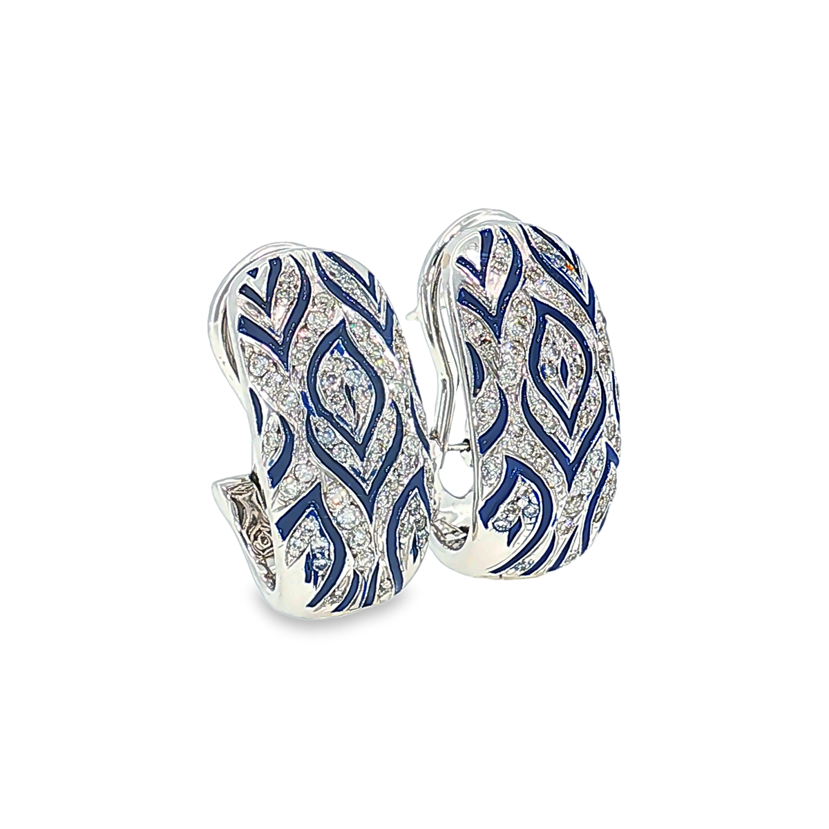 Clip-On Earrings in 14kt White Gold with Diamonds and Enamel