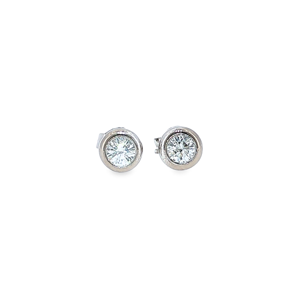 Classic Diamond Stud Earrings with Bezel Setting in White Gold