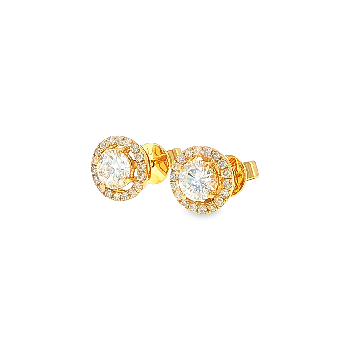 Diamant Halo-Ohrstecker aus 18 Karat Gelbgold