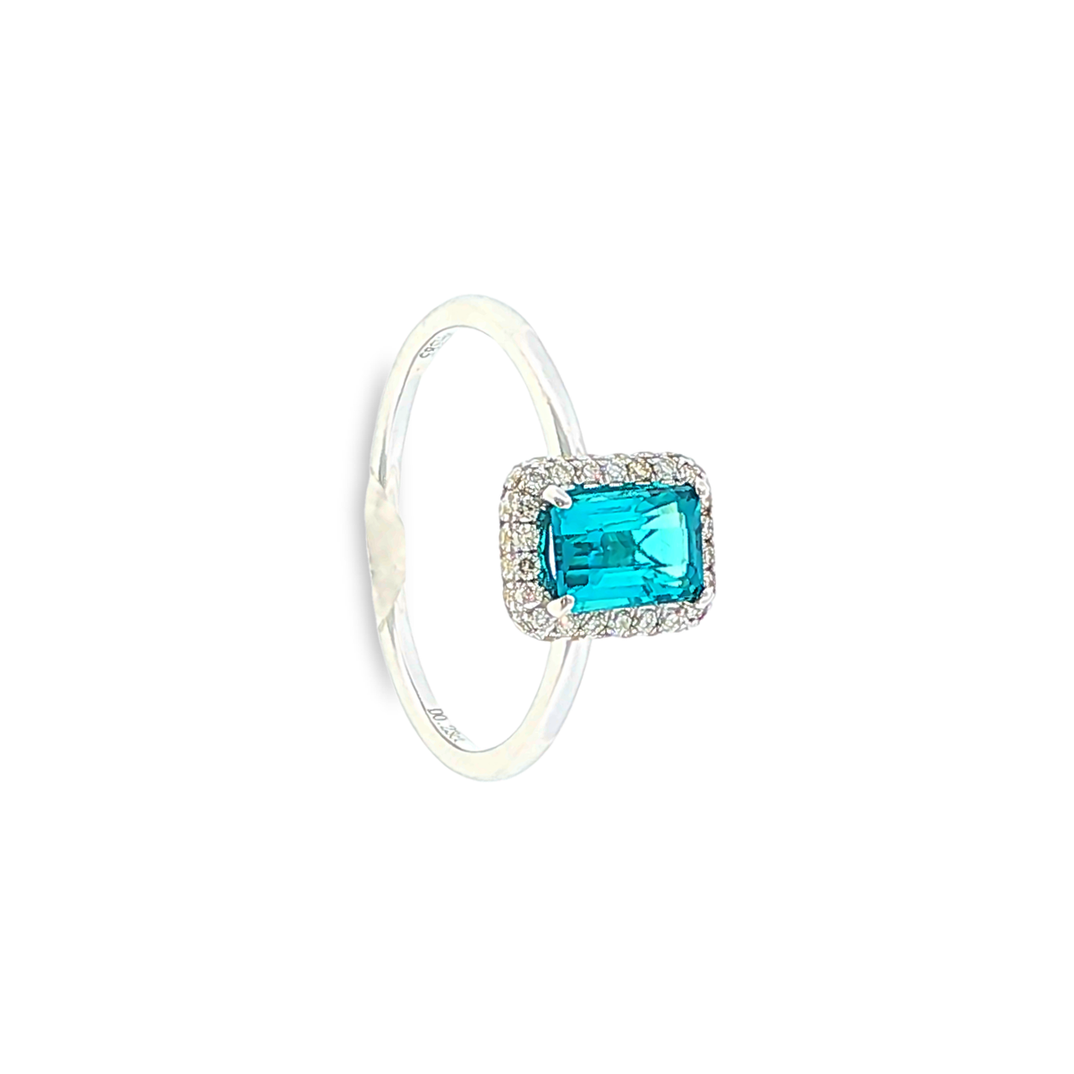 14kt White Gold Halo Ring with 1ct Neon Blue Tourmaline