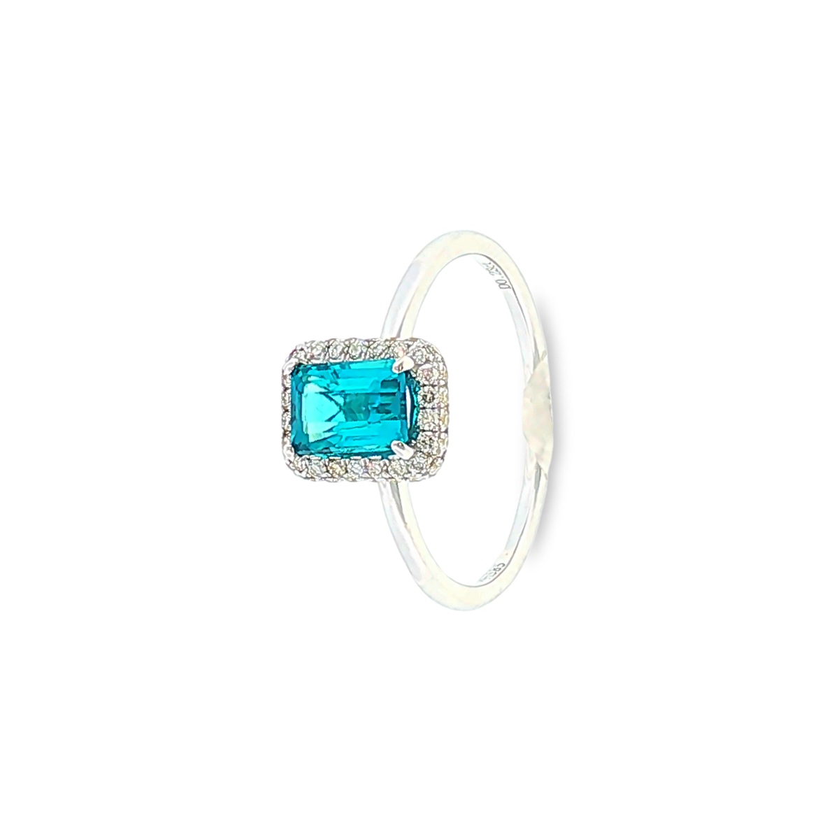14kt White Gold Halo Ring with 1ct Neon Blue Tourmaline